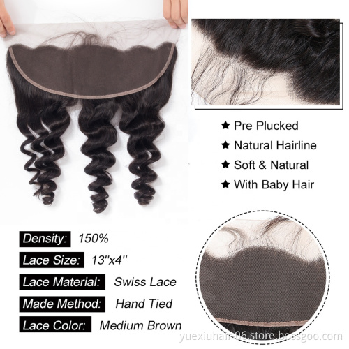 Super Fine Swiss Lace Frontal 13x4 Unprocessed Hair Extension Hot Selling Lace Frontals Loose Wave Hair